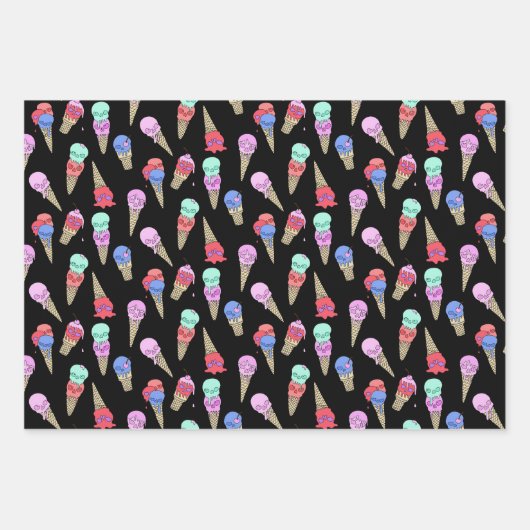 おもしろいメルティーサマーゴシックスカルアイスクリームパステルブラック ラッピングペーパーシート (正面2)