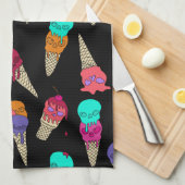 おもしろいメルティーサマーゴシックスカルアイスクリームブ風変わりラック キッチンタオル (四つ折り)