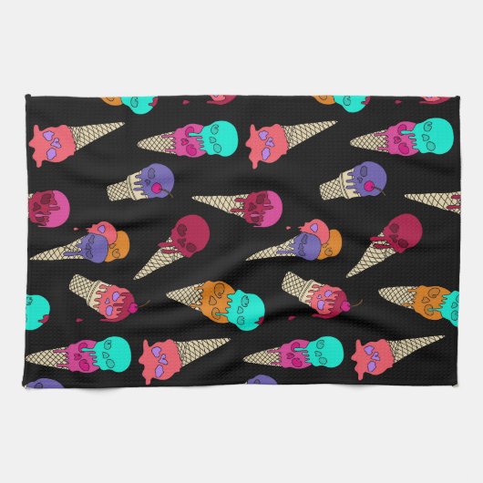 おもしろいメルティーサマーゴシックスカルアイスクリームブ風変わりラック キッチンタオル (横)