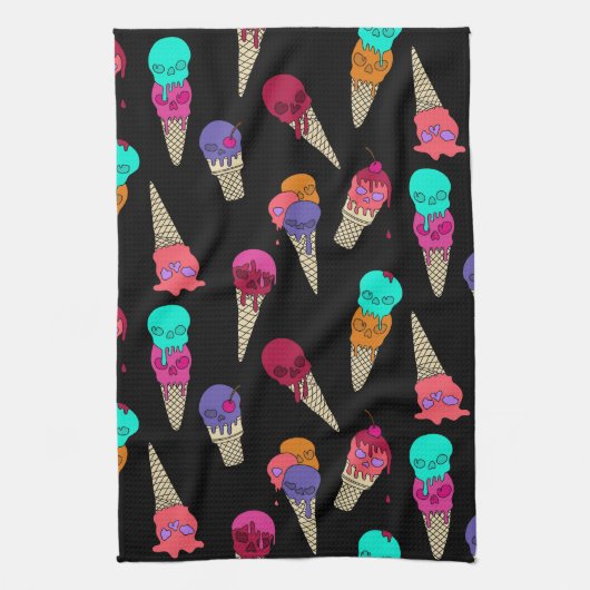おもしろいメルティーサマーゴシックスカルアイスクリームブ風変わりラック キッチンタオル (縦)