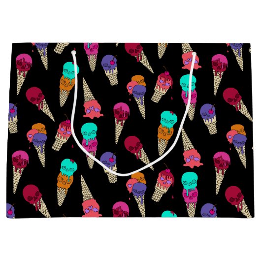 おもしろいメルティーサマーゴシックスカルアイスクリームブ風変わりラック ラージペーパーバッグ (正面)