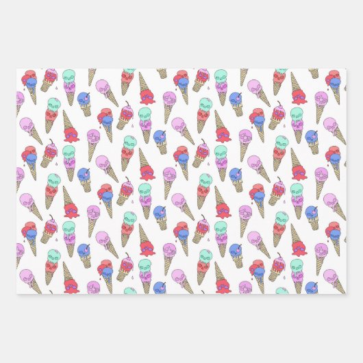 おもしろいメルティーサマーゴシックスカルアイスクリームon white ラッピングペーパーシート (正面)