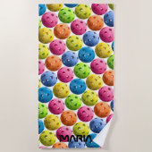 おもしろいモカラフルノグラムPickleball ビーチタオル (正面)