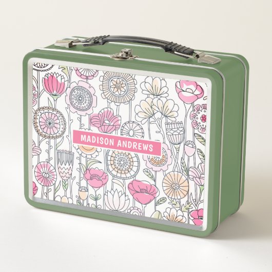 おもしろいモダンお洒落カラーフローラ名前をカスタムする メタルランチボックス (正面)