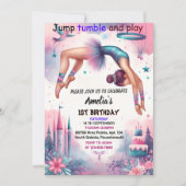 おもしろいモダンかわいいピンクの女の子体操10歳の誕生日 招待状 (正面)