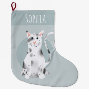 おもしろいモダンかわいい黒猫マンガの子ども ラージクリスマスストッキング