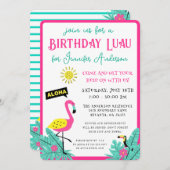おもしろいモダンアロハトロピカルルアウ(ハワイ式宴会)誕生日 招待状 (正面/裏面)