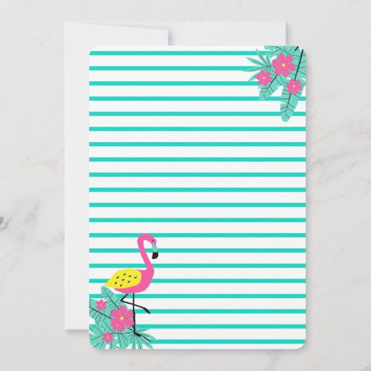 おもしろいモダンアロハトロピカルルアウ(ハワイ式宴会)誕生日 招待状 (裏面)