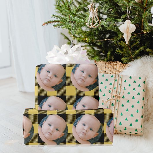 おもしろいモダンイエロープレイド&フォトラッピング紙 ラッピングペーパー