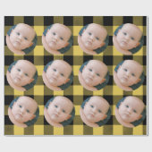 おもしろいモダンイエロープレイド&フォトラッピング紙 ラッピングペーパー (フラット)