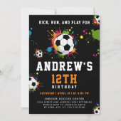 おもしろいモダンオレンジブラックサッカースポーツボ絵を描ール 招待状 (正面)