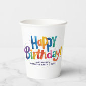 おもしろいモダンカラフル誕生日パーティレインボータイポ 紙コップ (裏面)
