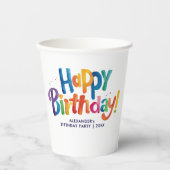 おもしろいモダンカラフル誕生日パーティレインボータイポ 紙コップ (正面)