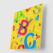 おもしろいモダンカラフルABC スクエア壁時計 (傾斜)