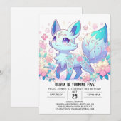 おもしろいモダンキツネデジタル誕生日 招待状 (正面/裏面)