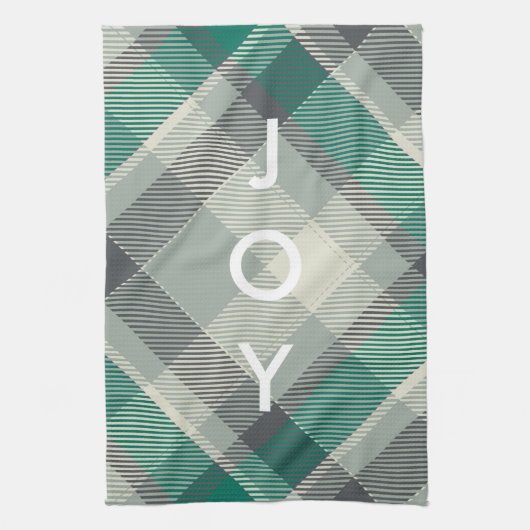 おもしろいモダンギンガムプレイドメリークリスマスホリデー キッチンタオル (縦)