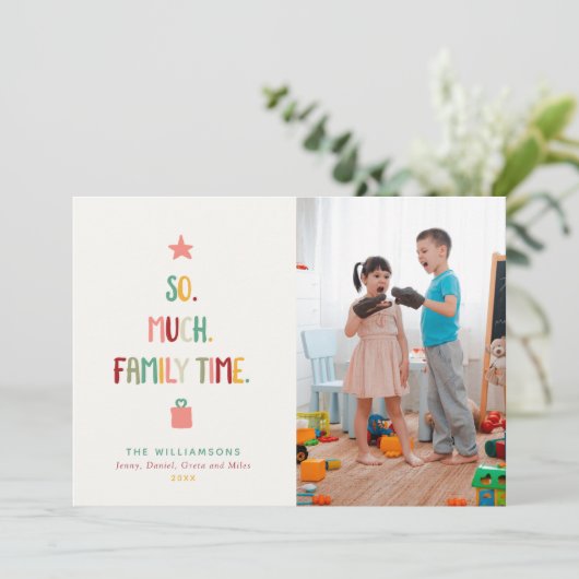 おもしろいモダンクリスマスフォトファミリータイムレトロ シーズンカード (スタンド正面)