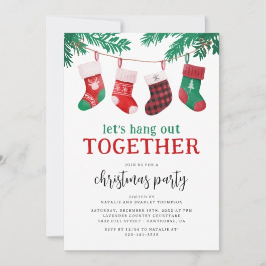 おもしろいモダンクリスマスホリデーパーティー 招待状 (正面)