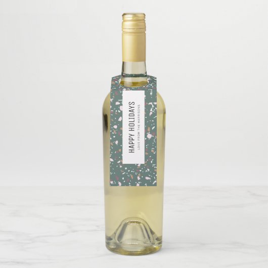 おもしろいモダングリーンテラゾパターンハッピーホリデイズ ボトルネックタグ (ボトル)