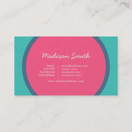 おもしろいモダンサークルティール（緑がかった色）ピンクブルーソーシャルメディア 名刺 (裏面)
