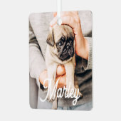 おもしろいモダンシンプルカスタムPETフォトキープサケ メタルオーナメント (正面左)