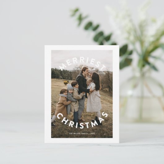 おもしろいモダンシンプルサークルタイプ3フォトクリスマス シーズンポストカード (スタンド正面)