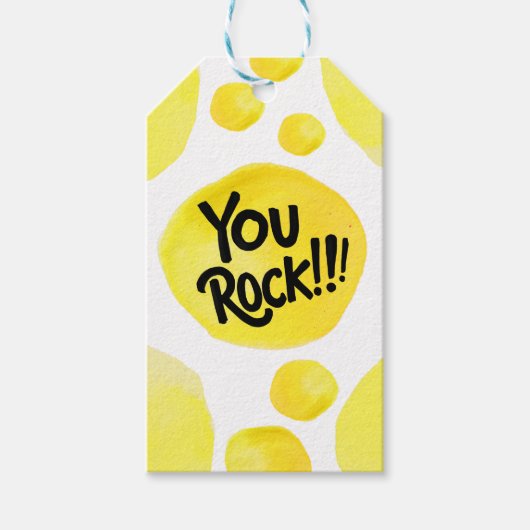 おもしろいモダンスクリプトYouロックイエローブラックブラシタイプ ギフトタグ (正面)