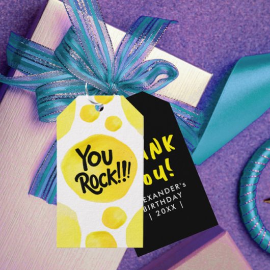 おもしろいモダンスクリプトYouロックイエローブラックブラシタイプ ギフトタグ