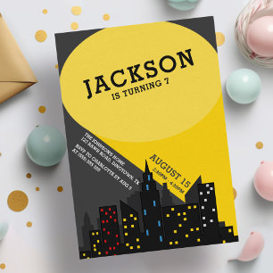 おもしろいモダンスーパーヒーローボーイズ誕生日 招待状