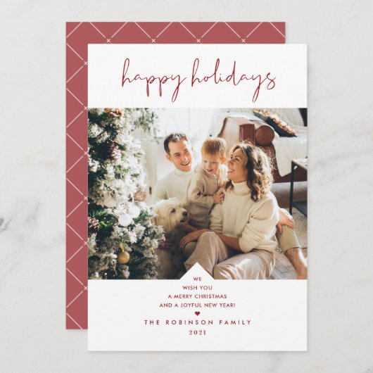 おもしろいモダンタイポグラフィさくらんぼレッドクリスマスフォト シーズンカード (正面/裏面)