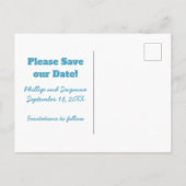 おもしろいモダンタイポグラフィセーブ・ザ・デート案内 ポストカード (裏面)