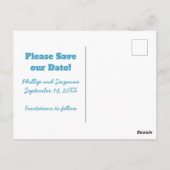 おもしろいモダンタイポグラフィセーブ・ザ・デート案内 ポストカード (裏面)