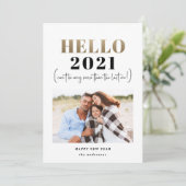 おもしろいモダンタイポグラフィ金ゴールドこんにちは新年の写真 シーズンカード (スタンド正面)