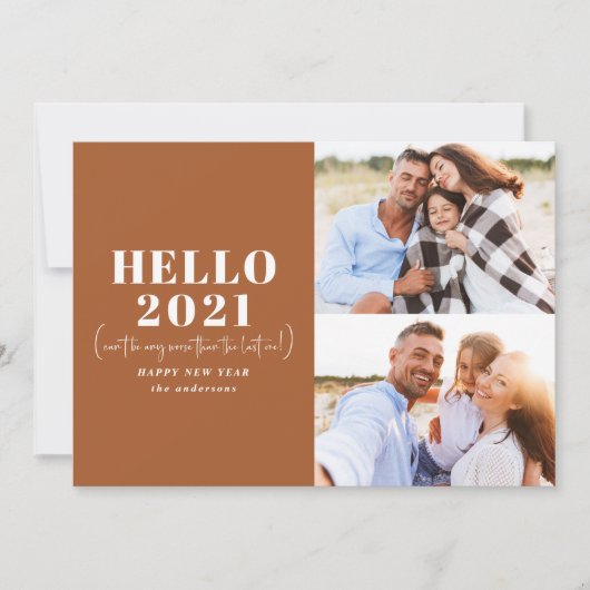 おもしろいモダンタイポグラフィhello新年photo holid シーズンカード (正面)