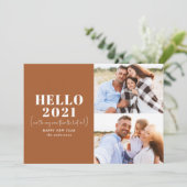 おもしろいモダンタイポグラフィhello新年photo holid シーズンカード (スタンド正面)