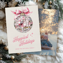 おもしろいモダンディスコボールオーナメントで最も幸せな写真 シーズンカード