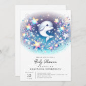 おもしろいモダンドルフィンベビーシャワー 招待状 (正面/裏面)