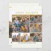 おもしろいモダンハッピーホリデー金ゴールド水玉模様7 Photo シーズンカード (正面/裏面)
