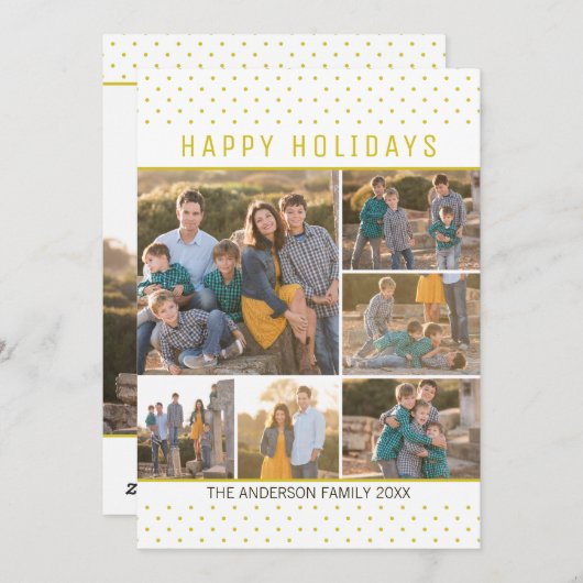 おもしろいモダンハッピーホリデー金ゴールド水玉模様7 Photo シーズンカード (正面/裏面)