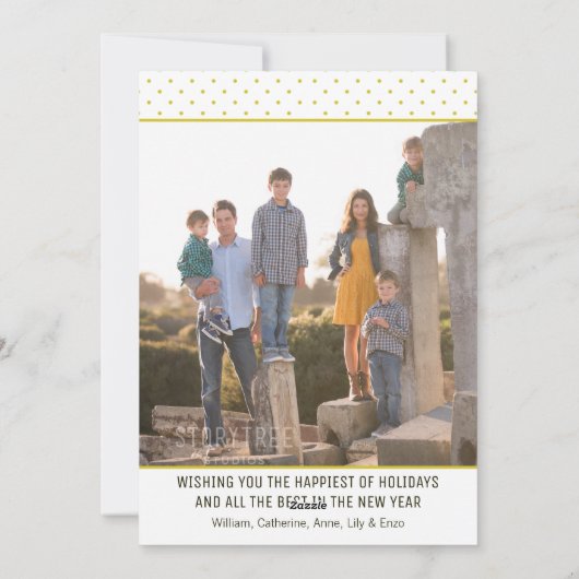 おもしろいモダンハッピーホリデー金ゴールド水玉模様7 Photo シーズンカード (裏面)