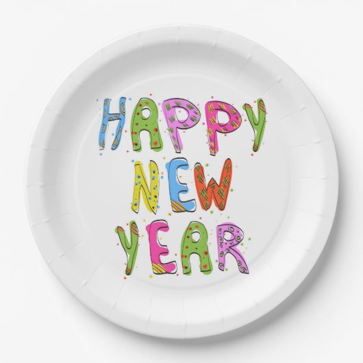 おもしろいモダンハッピー新年 |休日 ペーパープレート (正面)