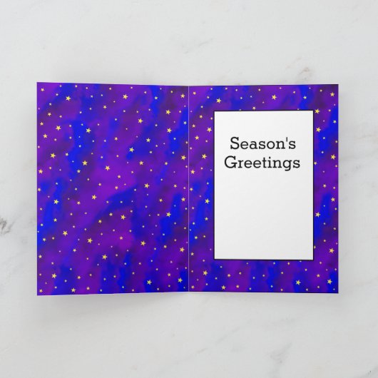 おもしろいモダンパターンのクリスマスツリー、雪と星 シーズンカード (内部)