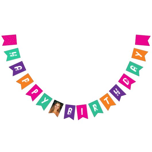 おもしろいモダンパープルカラフルピンクキッズフォト写真 バンティングフラッグ (全)