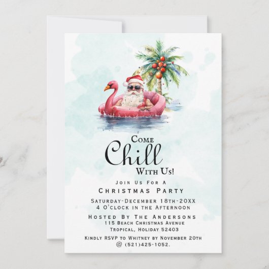 おもしろいモダンビーチをテーマにしたクリスマスパーティー 招待状 (正面)