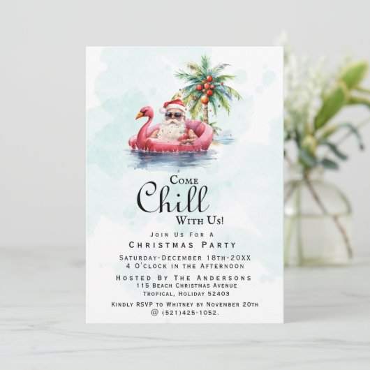 おもしろいモダンビーチをテーマにしたクリスマスパーティー 招待状 (スタンド正面)