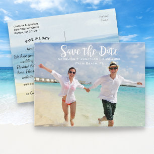 おもしろいモダンビーチ写真結婚式の日付を保存 案内ポストカード