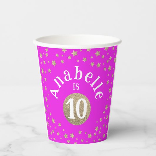 おもしろいモダンピガーリーンク金ゴールドグリッタースター誕生日 紙コップ (正面)
