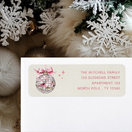 おもしろいモダンピンクウォーターカラーディスコボールオーナメント ラベル