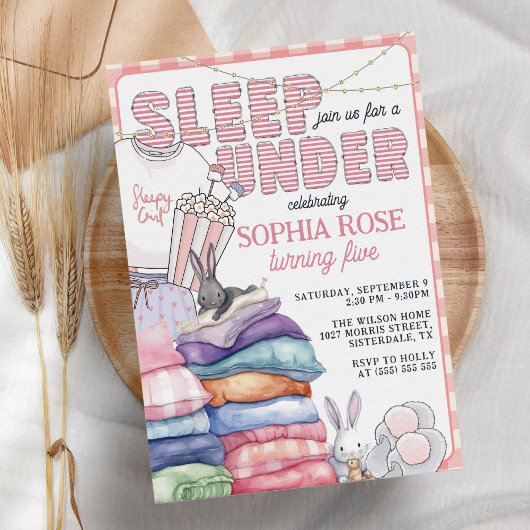 おもしろいモダンピンクスリープアンバースデーパーティー 招待状