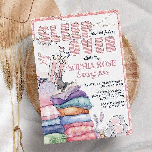 おもしろいモダンピンクスリープバーバースデーパーティー 招待状